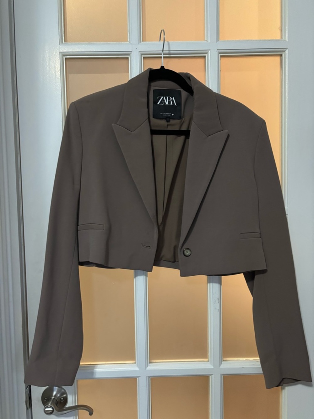 ZARA Cropped Blazer in Taupe-Brown